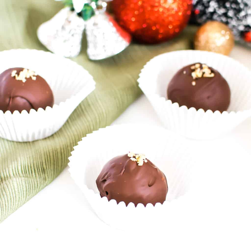 a 45 degree angle view of gingerbread truffles.