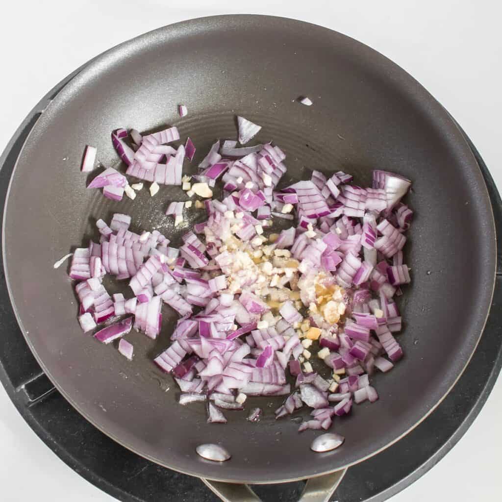 sautéed onion in the pan.