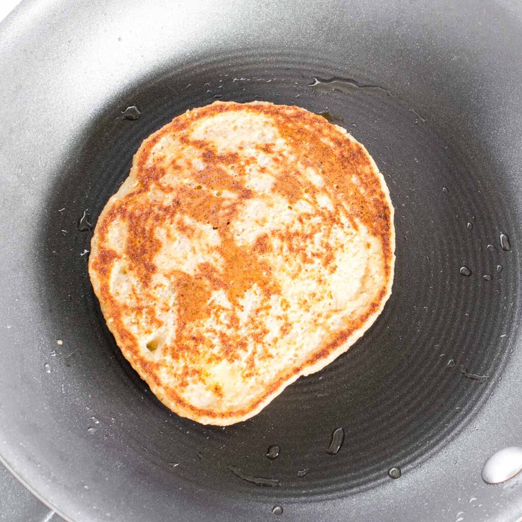 cooked pancake in the pan.