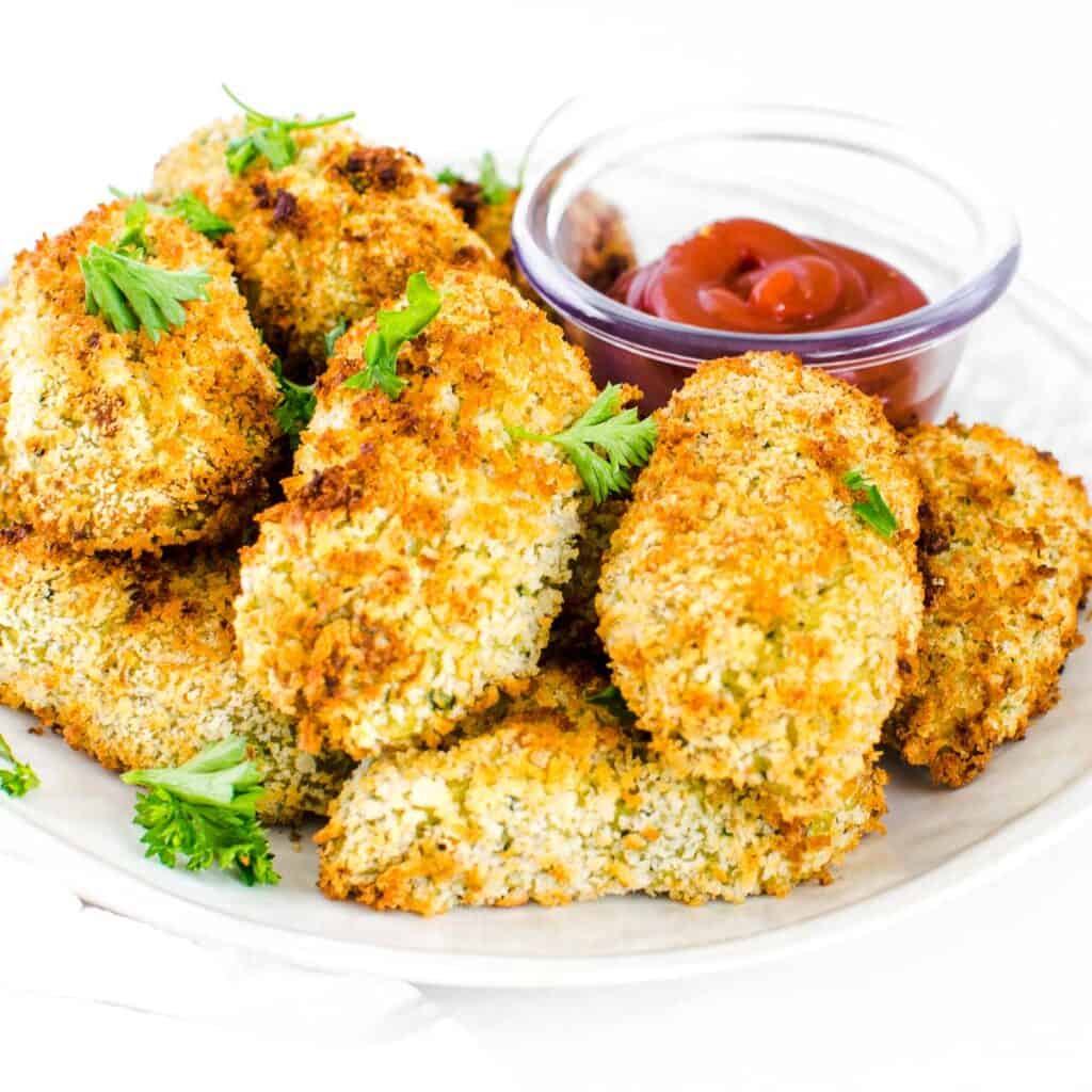 a front view of vegan croquettes