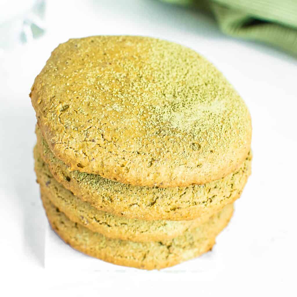 a close up view of matcha cookies.
