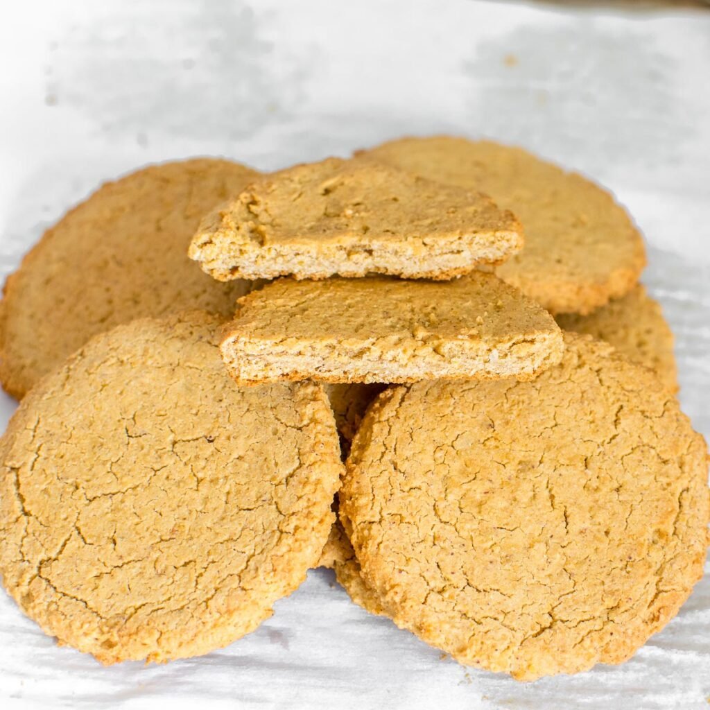 a close view of one of the broken chickpea cookies.