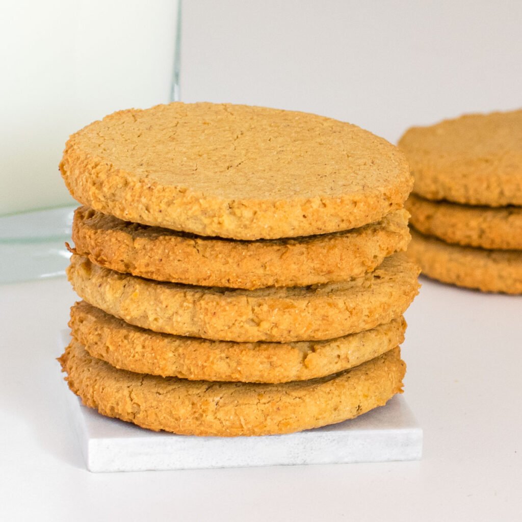 front view of stacked chickpea cookies.