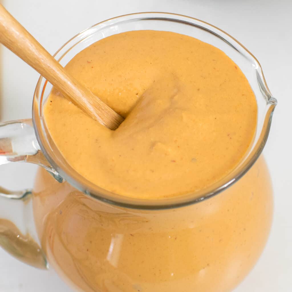 a close up view of vegan chipotle mayo.