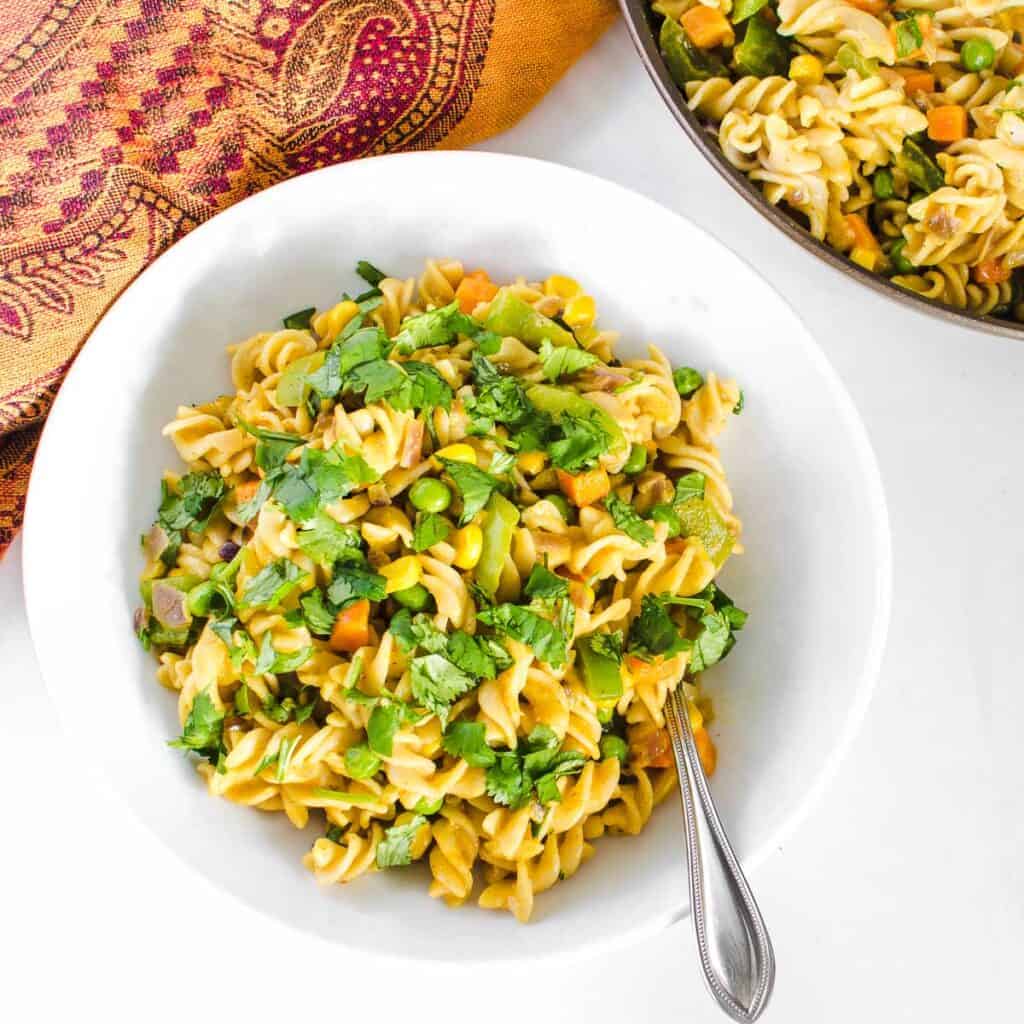 top view of served masala pasta.