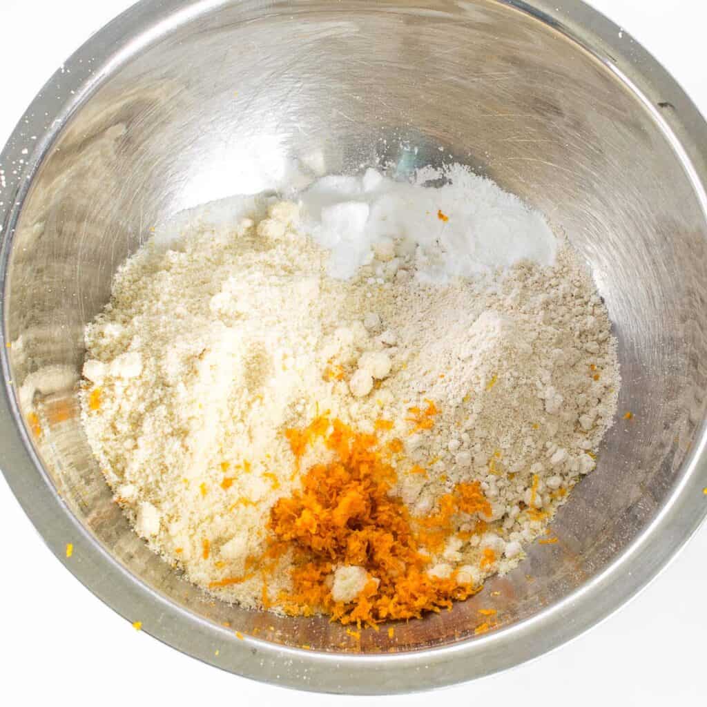 dry ingredients in a mixing bowl. 