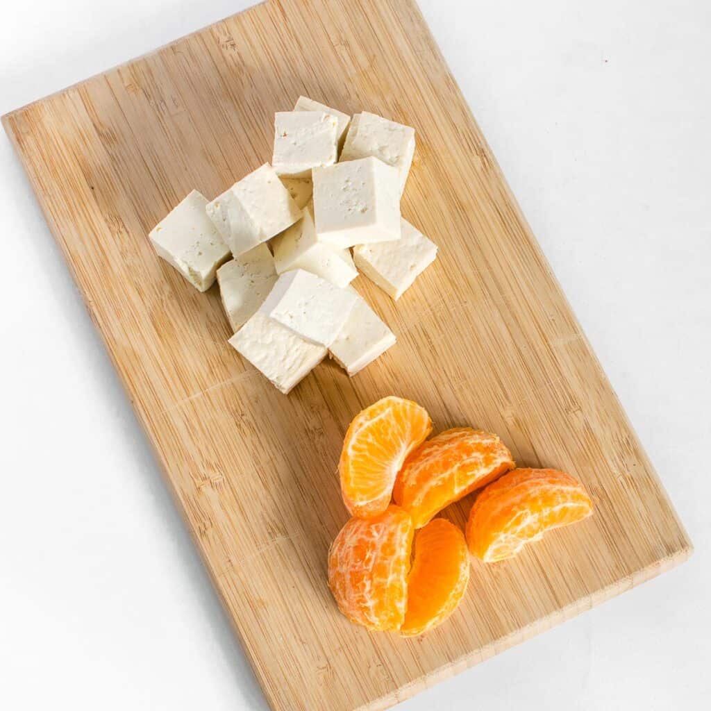 top view of the ingredients on a wooden board.