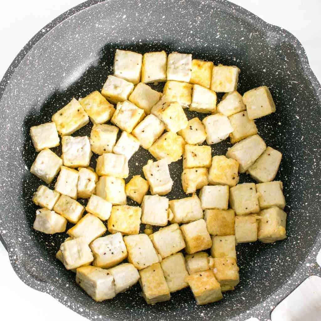 cooked tofu in the pan.