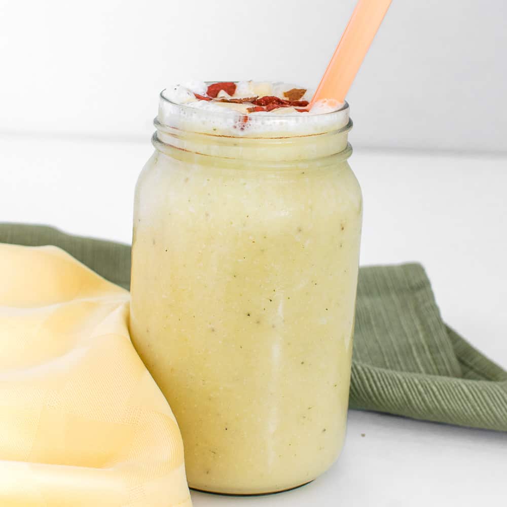 a front view of served pineapple banana smoothie.