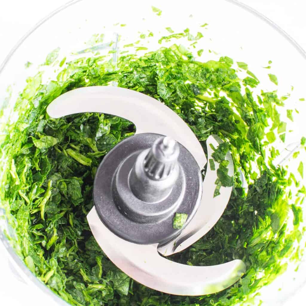 chopped spinach in the food processor.