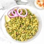 top view of served palak rice