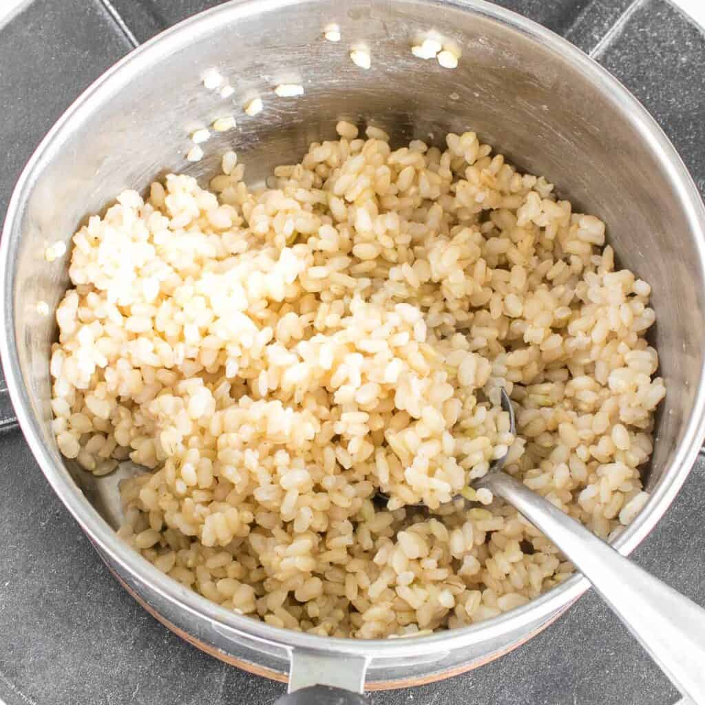 cooked brown rice.