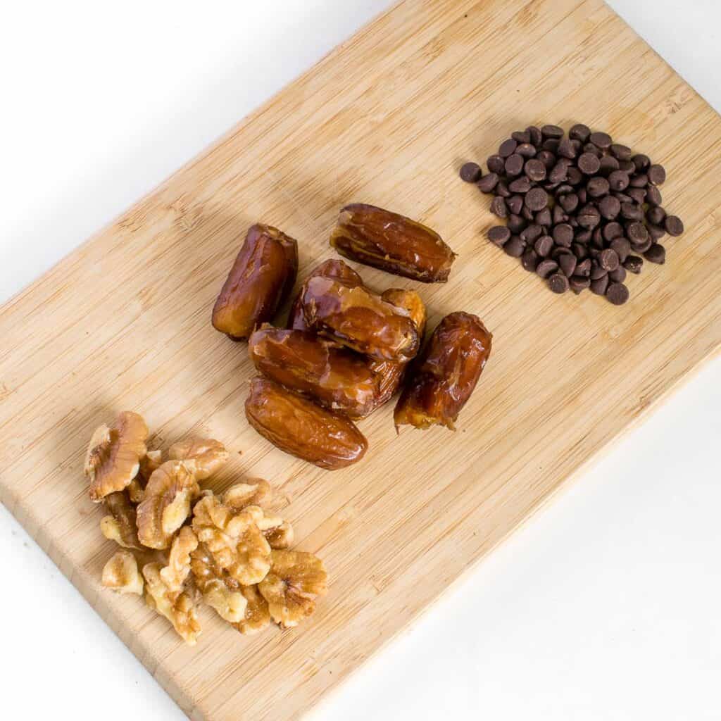 all the raw ingredients on a wooden board.