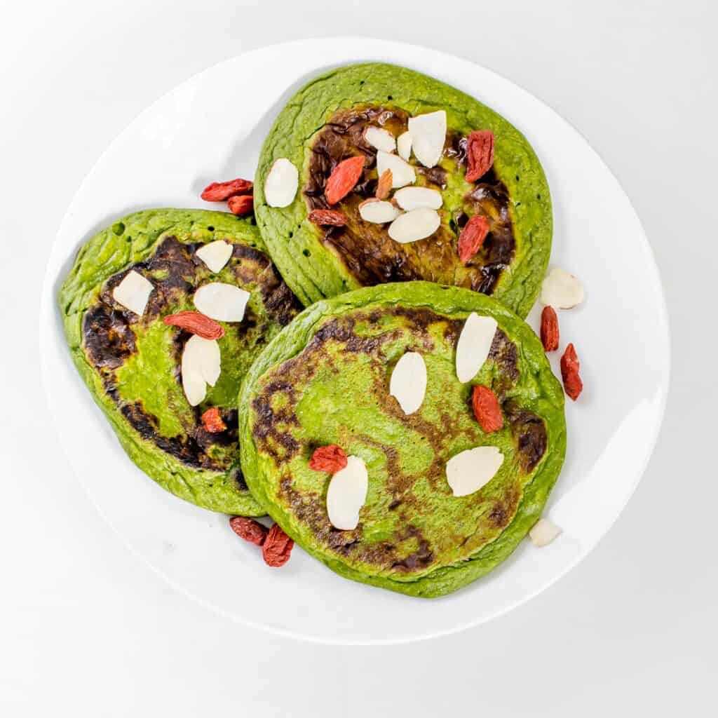 top view of spinach banana pancakes.