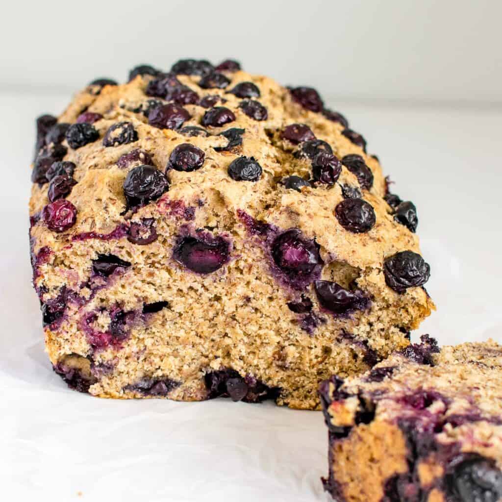 front view of the full vegan blueberry bread.