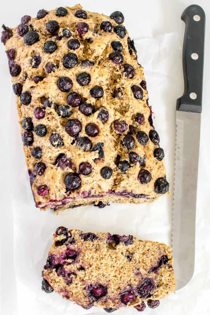 top view of vegan blueberry bread. 