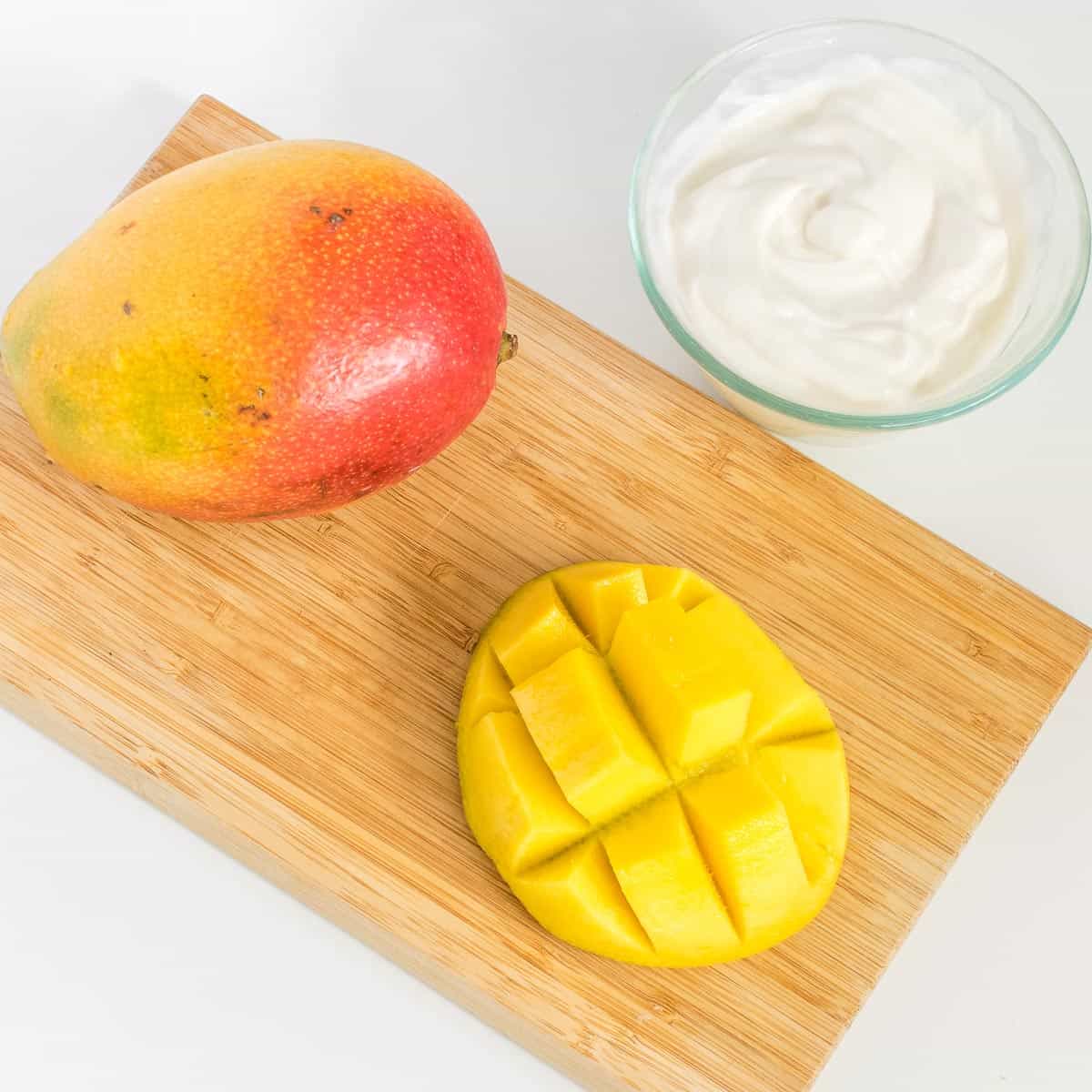 top view of ingredients on a wooden board.