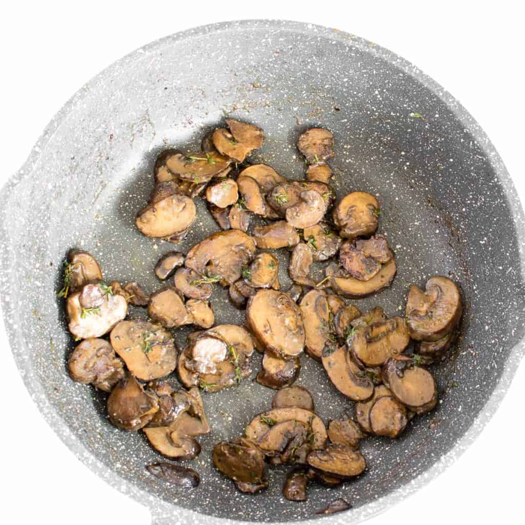 prepared mushroom filling in the pan. 