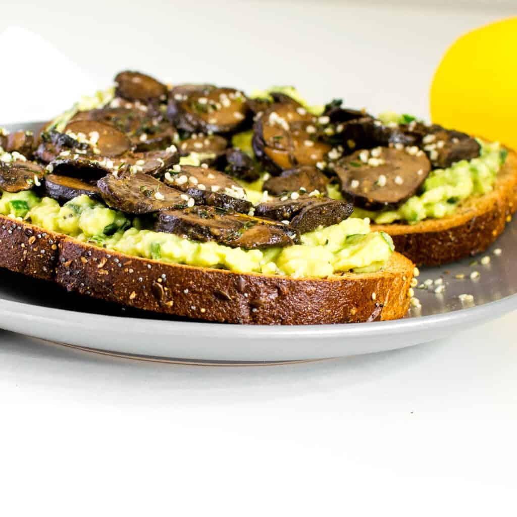 front view of mushroom avocado toast.