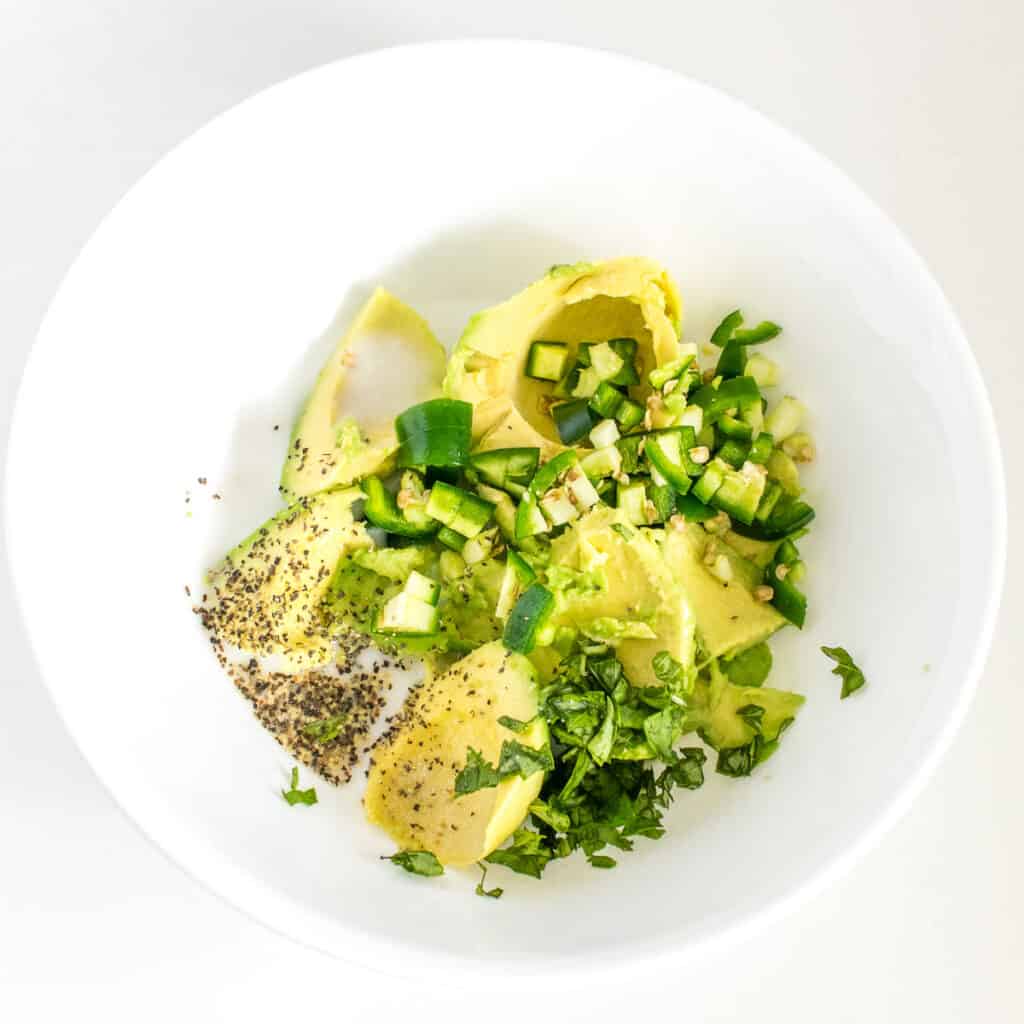 avocado ingredients in the mixing bowl.