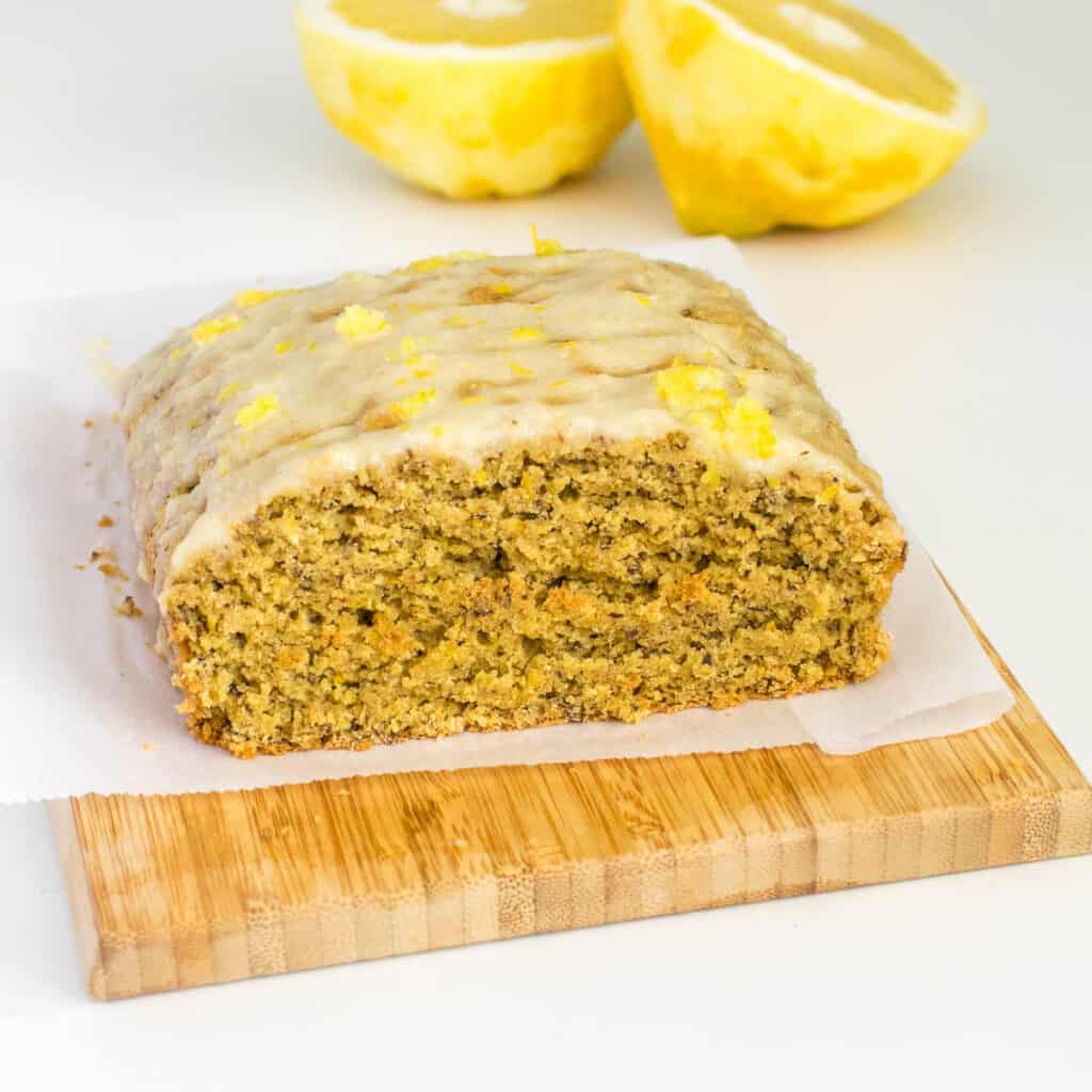 inside view of vegan lemon cake from the front angle. 