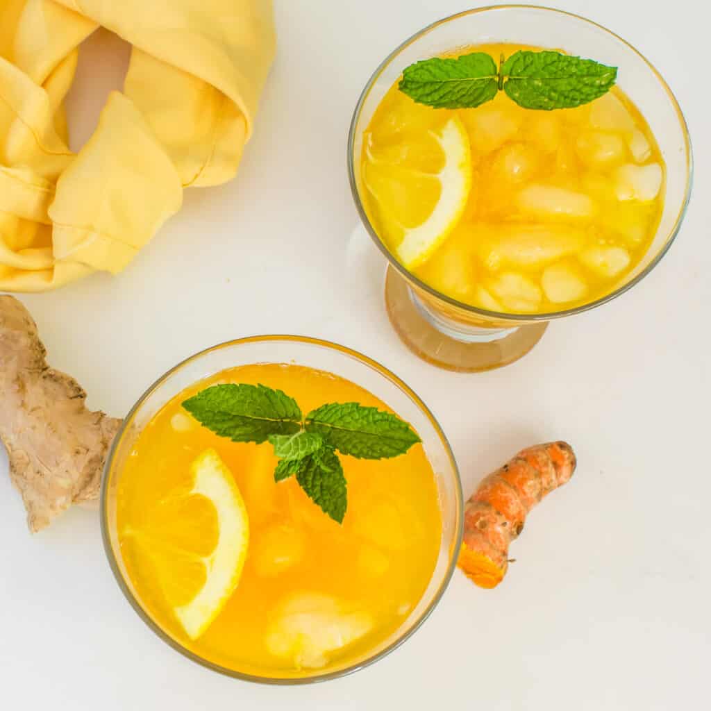 top view of turmeric ginger lemonade.