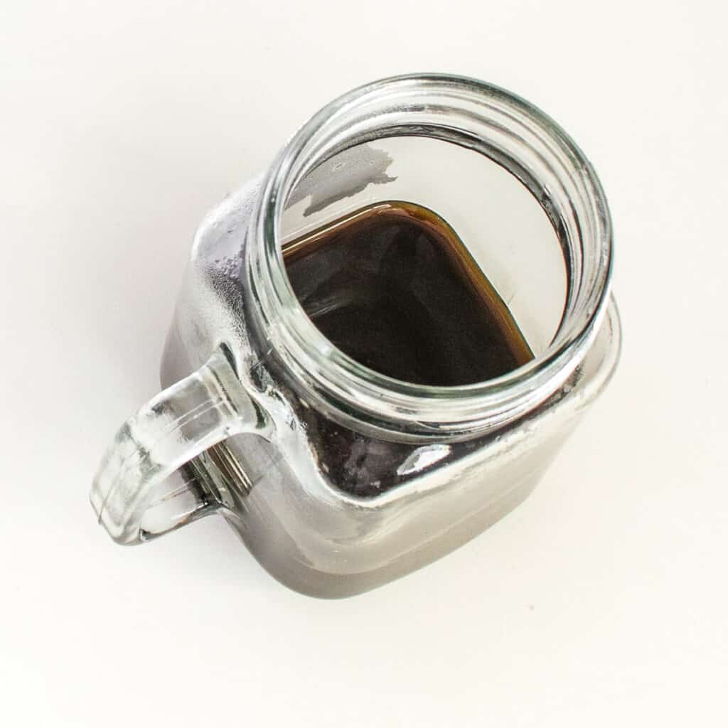 brewed coffee in a glass cup. 