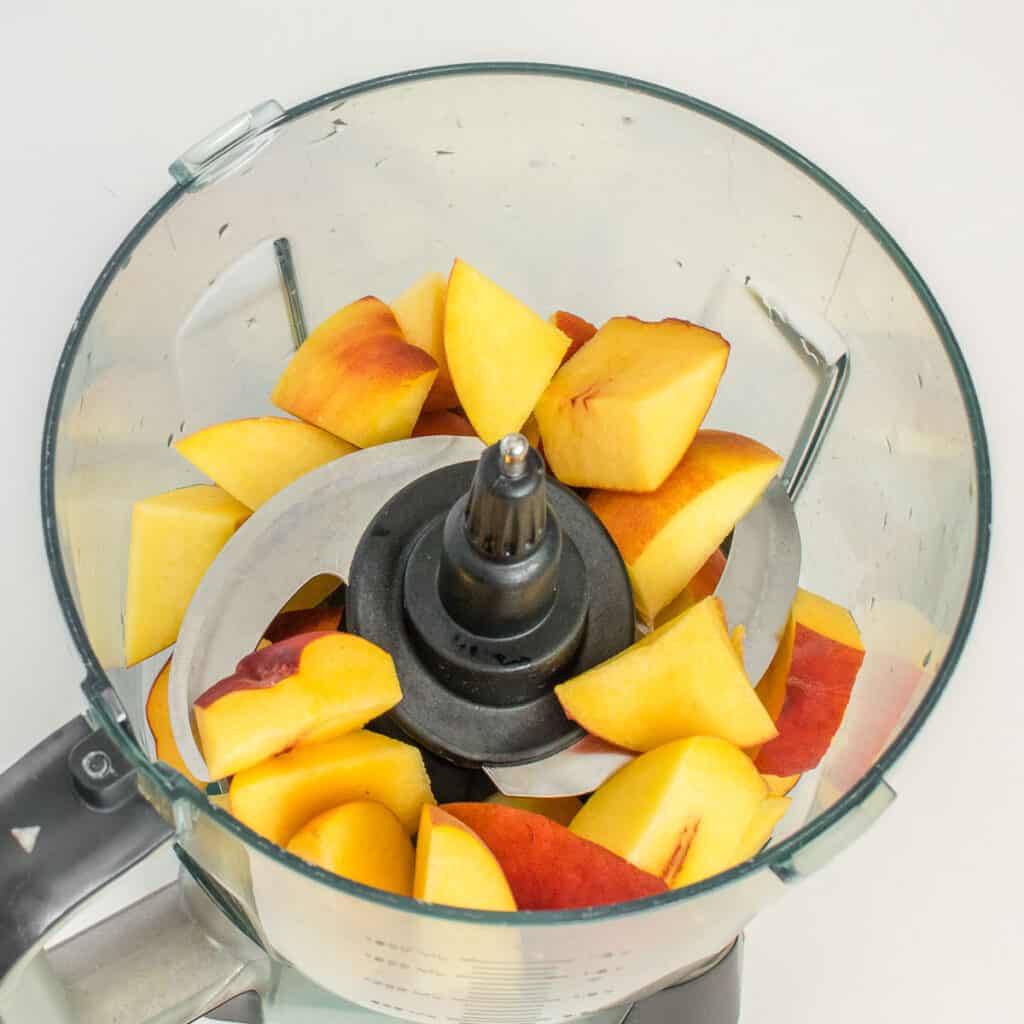 chopped peaches in the food processor.
