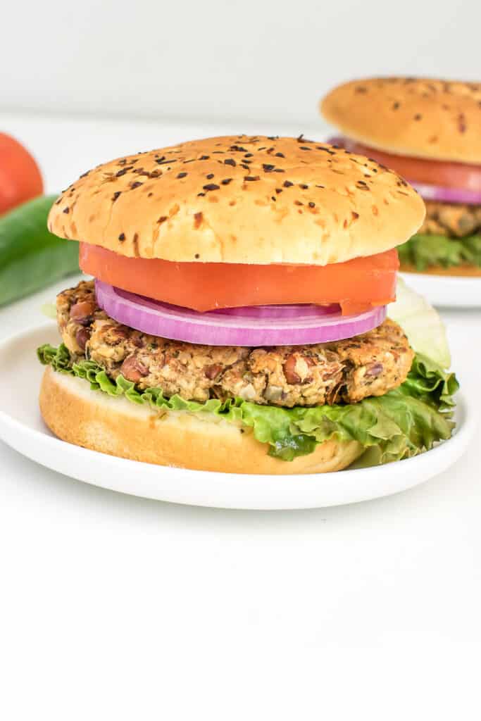 a front view of pinto bean burger.