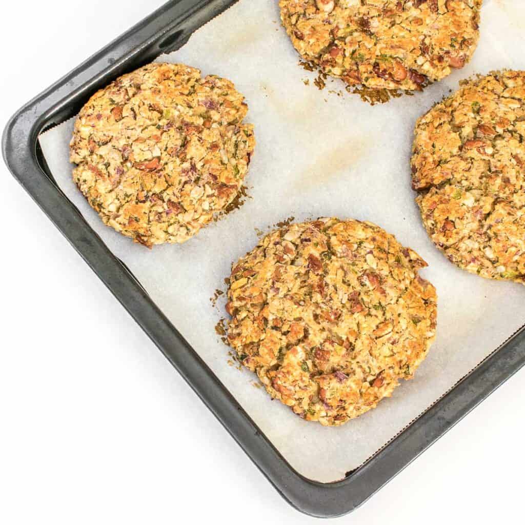 baked round patties on the baking sheet.