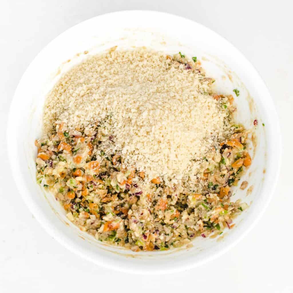 panko crumbs mixed in with the rest of the ingredients in a bowl. 