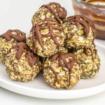 a front view of stacked no bake oatmeal protein balls