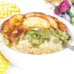 a close up view of millet porridge in a bowl.