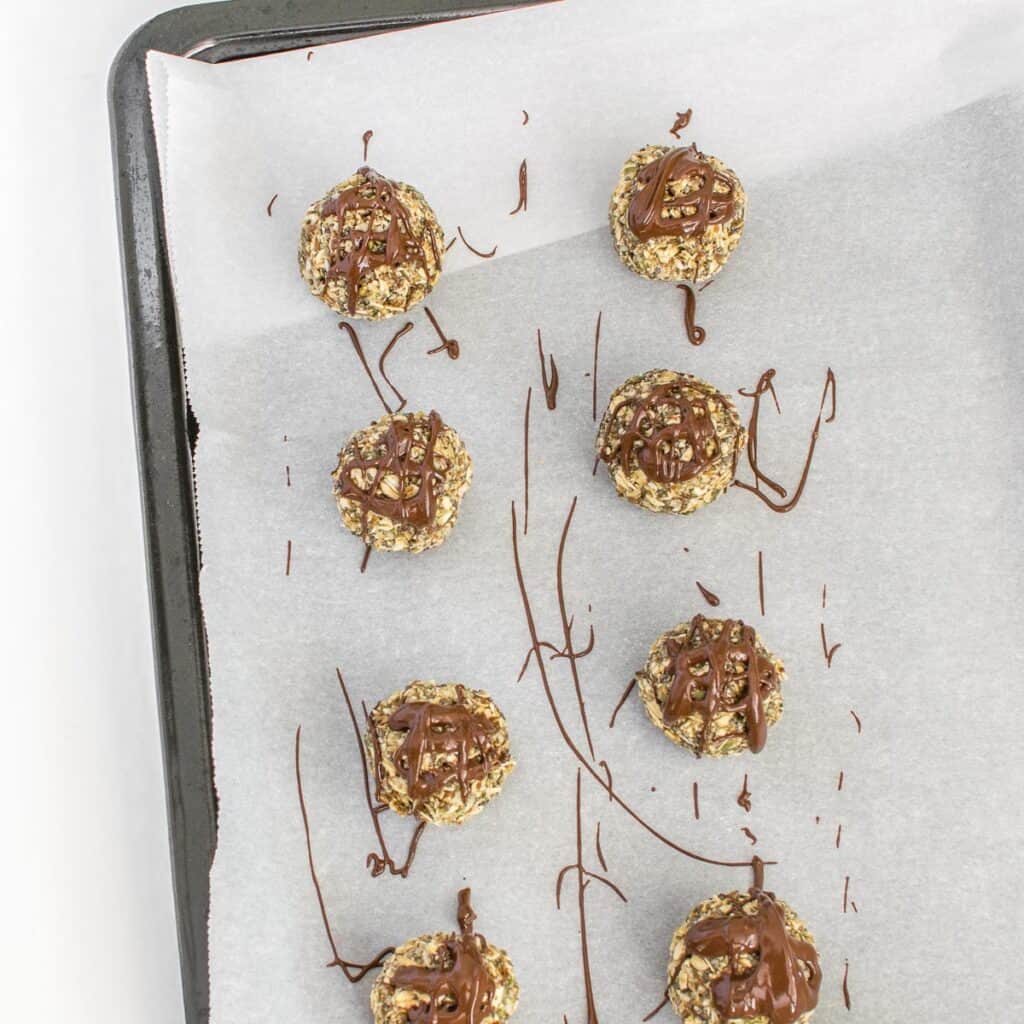drizzled chocolate on the protein balls.