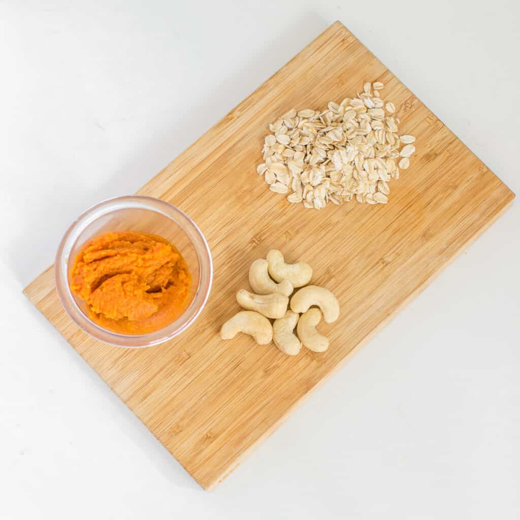 top view of the raw ingredients on a wooden board. 