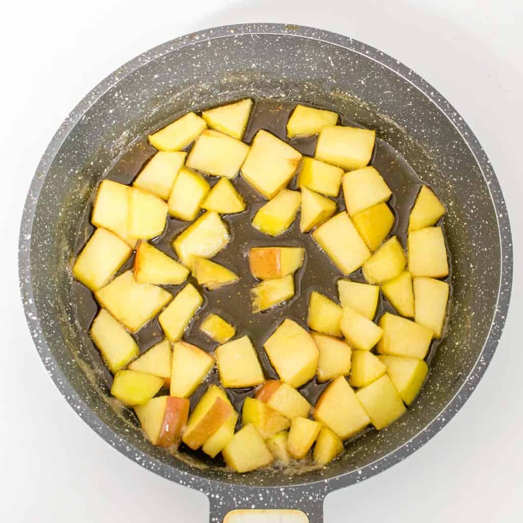 cooked fruit in a nonstick pan. 
