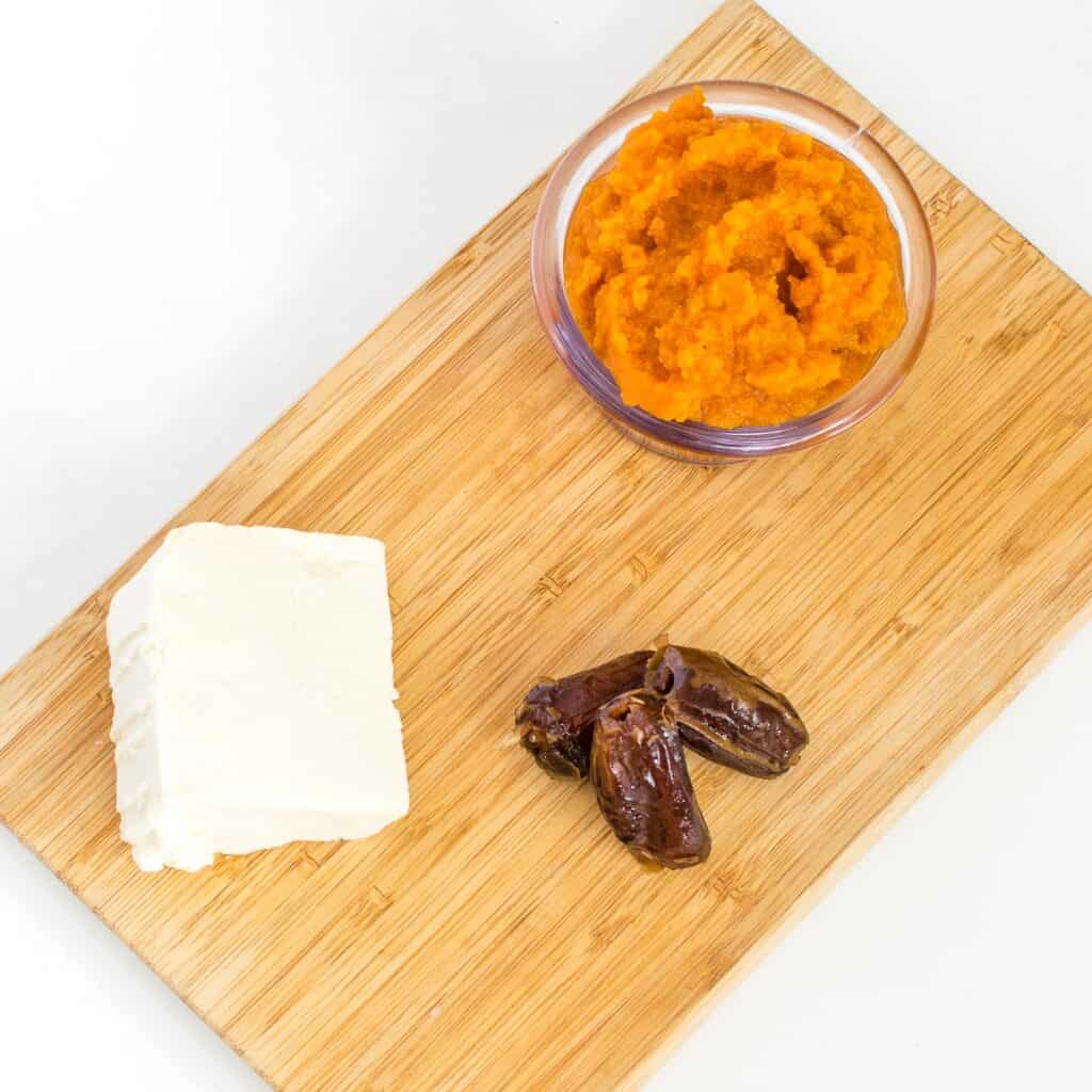 raw ingredients on a wooden board. 