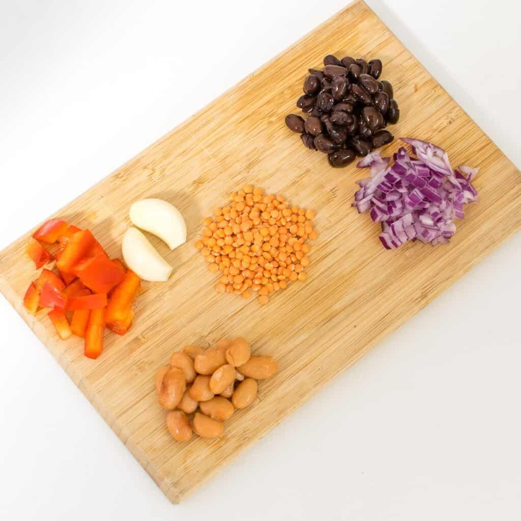 raw ingredients on a wooden board.