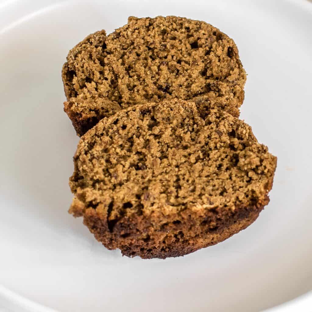 inside view of the half broken vegan gingerbread muffins.