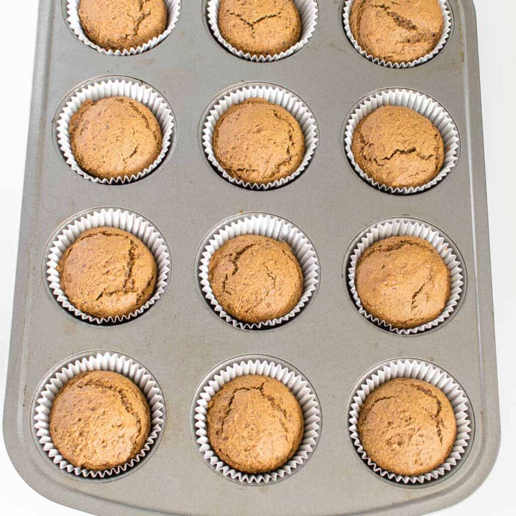fresh baked gingerbread muffins in the tray. 