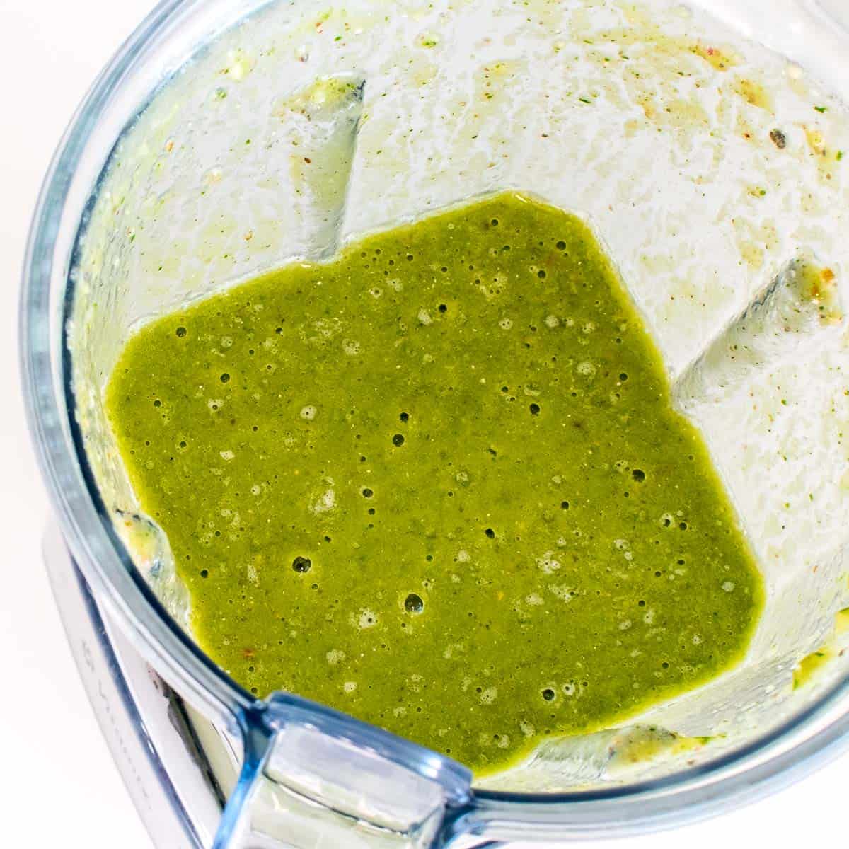 blended kale smoothie in the blender. 