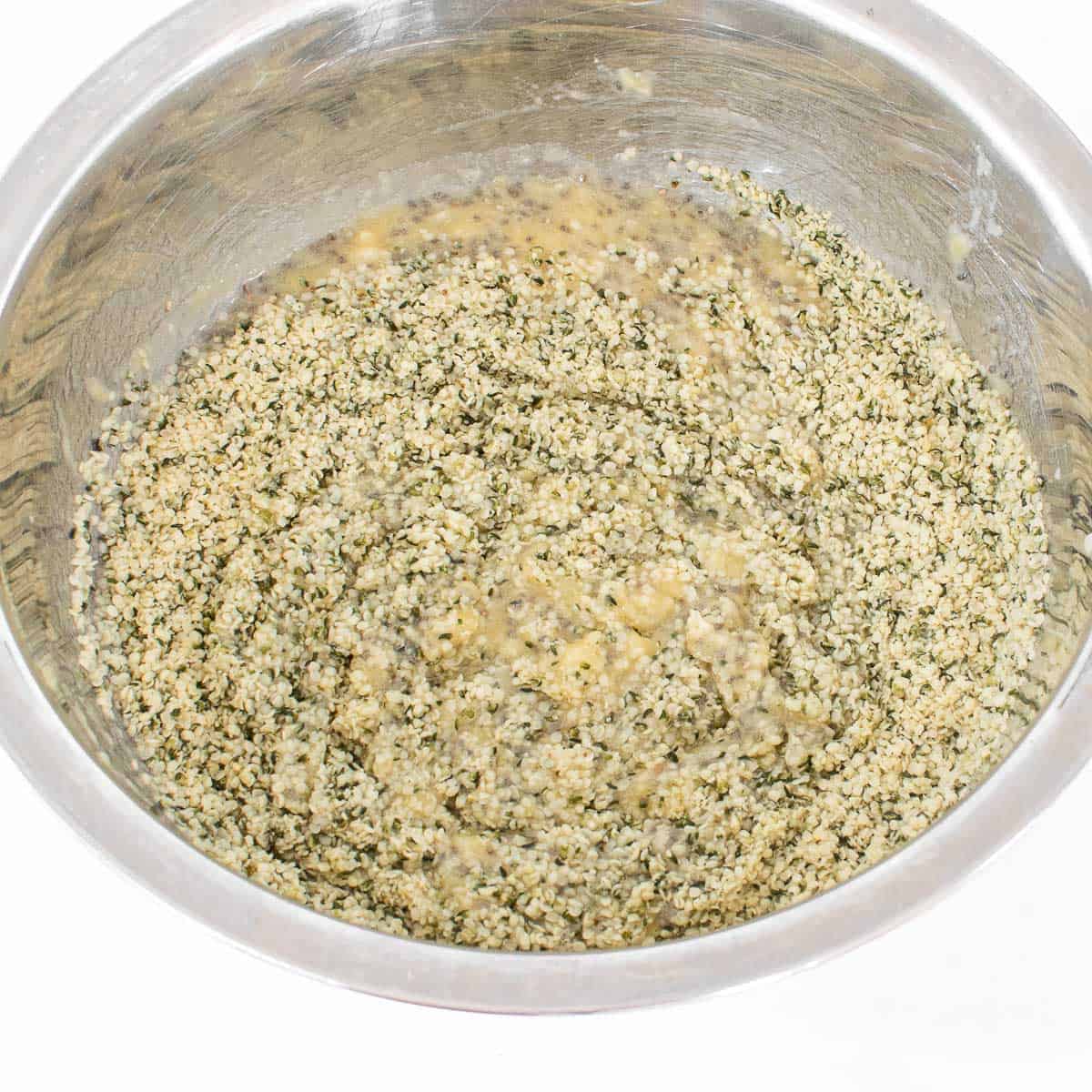 hempseeds stirred in the same mixing bowl. 