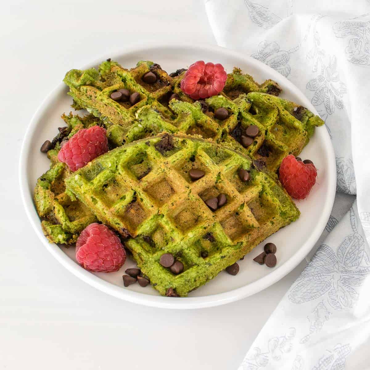 a close up view of sliced green waffles.