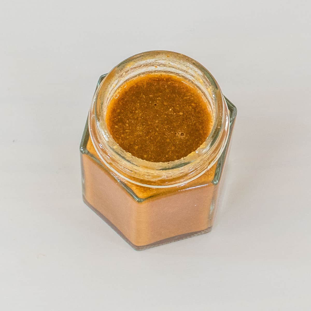 whisked dressing in a glass jar. 