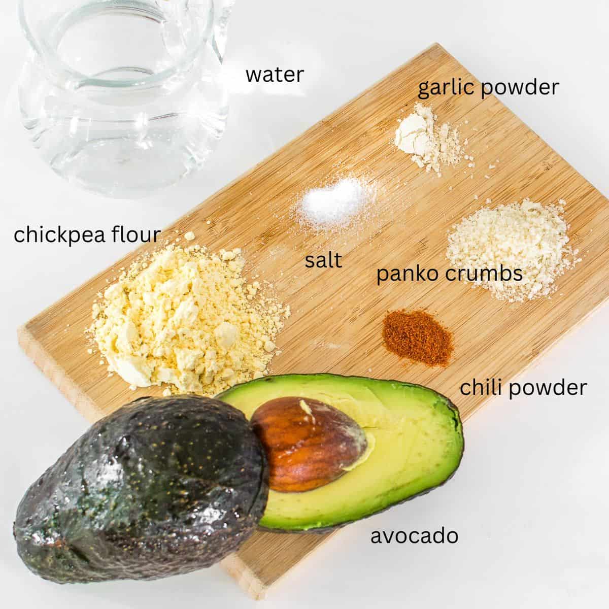 top view of all ingredients on a wooden board. 