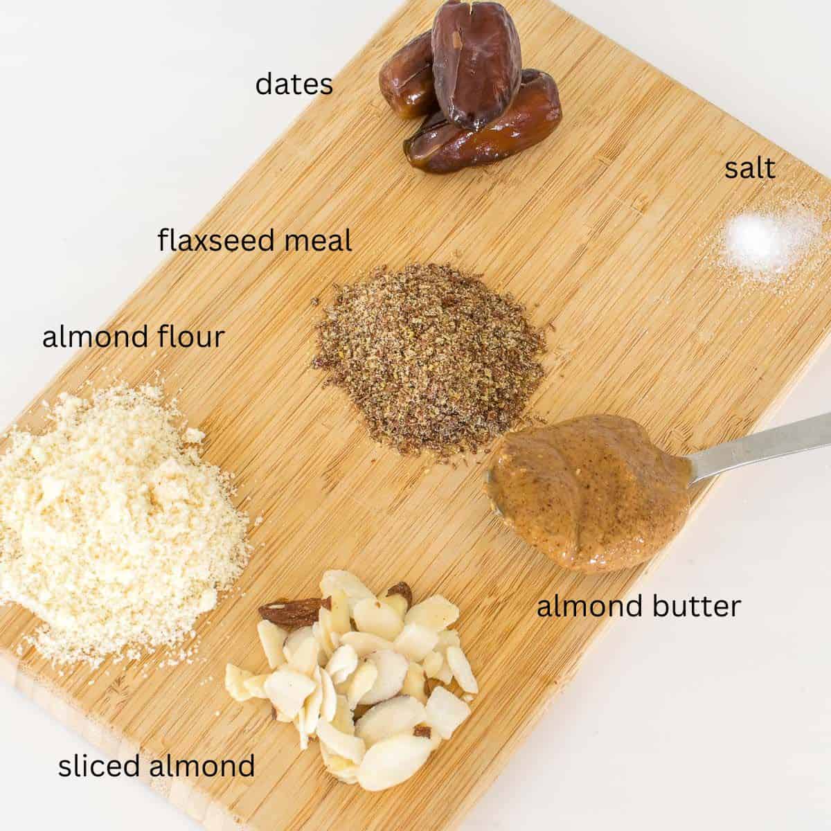 top view of ingredients on a wooden board.