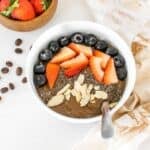 top view of served coffee chia smoothie bowl.