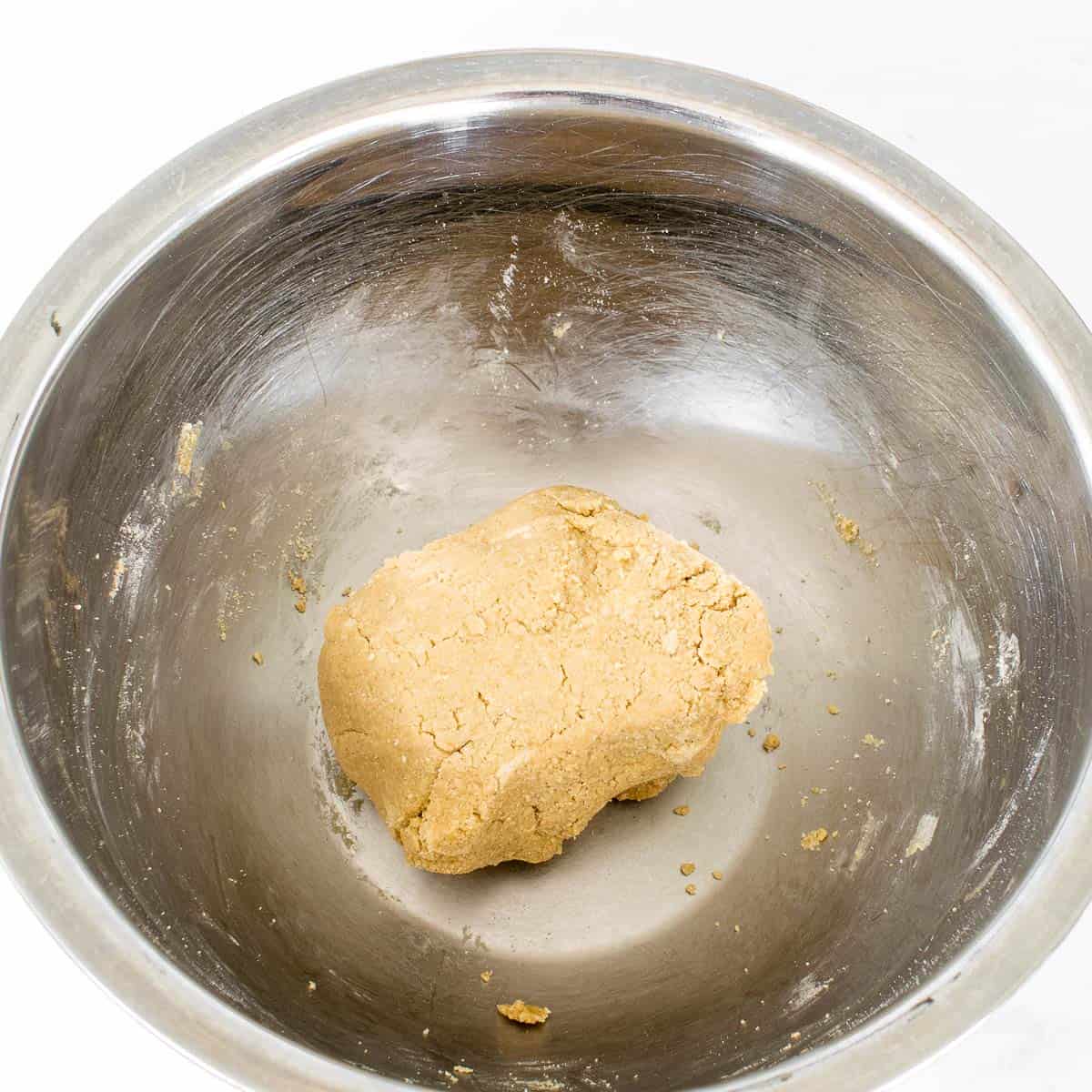 dough in a mixing bowl.
