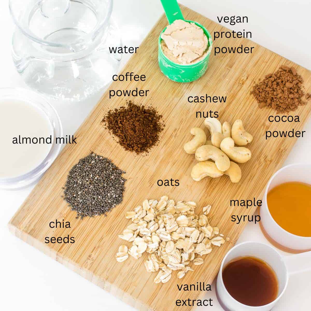 top view of all the ingredients on a wooden board.