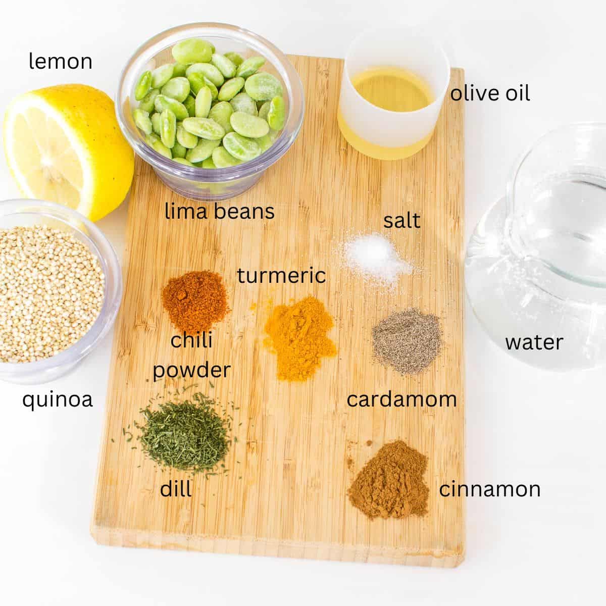 all the raw ingredients on a wooden board.